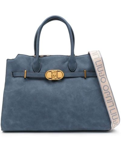 Liu Jo Synthetic Leather Tote Bag With Logo Plaque And Shoulder Strap - Blue