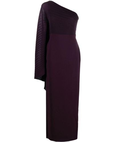 Solace London Lillia Asymmetric Plissé Maxi Dress - Purple
