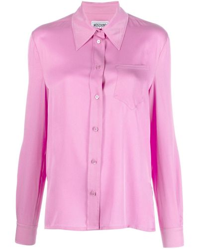 Moschino Jeans Langarmshirt mit spitzem Kragen - Pink