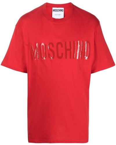 Moschino Rubberised-logo Organic-cotton T-shirt - Red