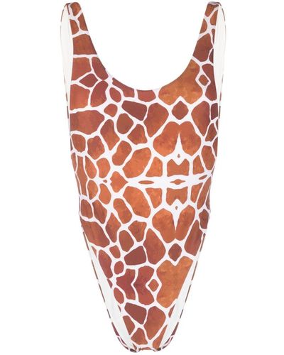Reina Olga Giraffe-print High-cut Swimsuit - Red