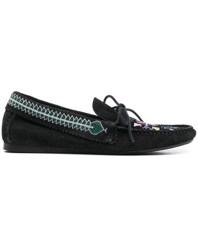 Isabel Marant Embroidered Suede Loafers - Black