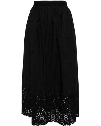 Ulla Johnson Midi Broderie-anglaise Cotton Skirt - Black
