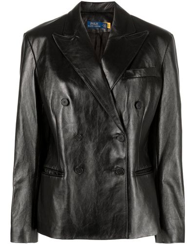 Polo Ralph Lauren Double-breasted Leather Blazer - Black