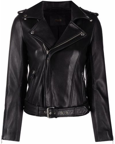Maje Zip-up Leather Biker Jacket - Black