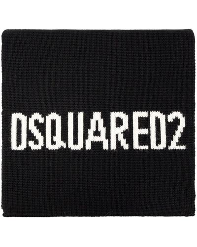 DSquared² Logo Intarsia-knit Wool Scarf - Black