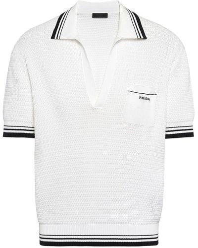 Prada Poloshirt mit Intarsien-Logo - Weiß