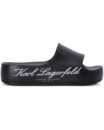 Karl Lagerfeld Logo-print Flat Slides - Black