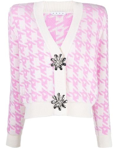 Area Mussel Flower Houndstooth-pattern Cardigan - Pink
