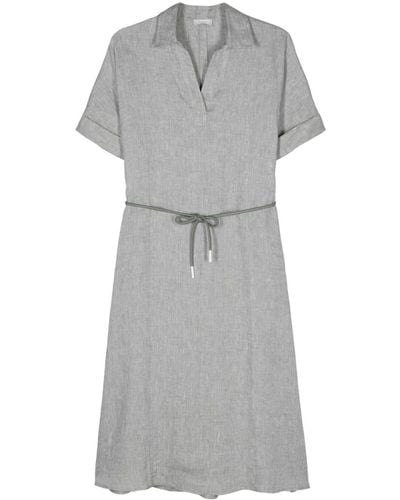 Peserico Belted Linen Midi Dress - Gray