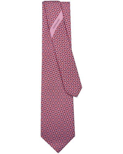 Ferragamo Gancini-print Silk Tie - Purple