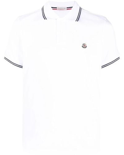Moncler Logo Contrast Trim Polo Shirt White/black