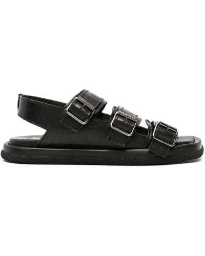 Moma Lux Buckled Leather Sandals - Black