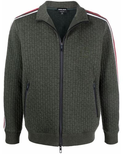 Giorgio Armani Logo-embroidered Zip-up Knitted Sweater - Green