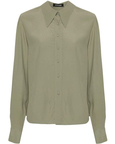 Styland Spread-collar Crepe Shirt - Green