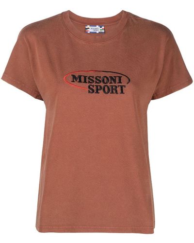 Missoni Embroidered-logo Cotton T-shirt - Brown