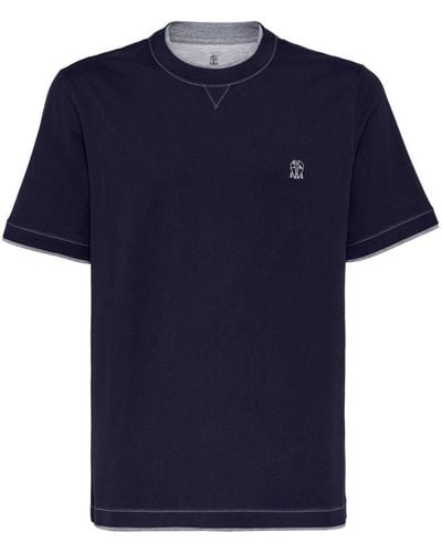 Brunello Cucinelli T-Shirt mit Logo-Stickerei - Blau