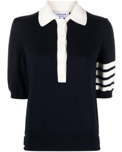 Thom Browne Navy Blue Cotton Polo Shirt - Black