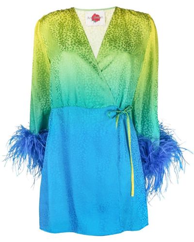 Art Dealer Feather-detailing Wrap-design Dress - Blue
