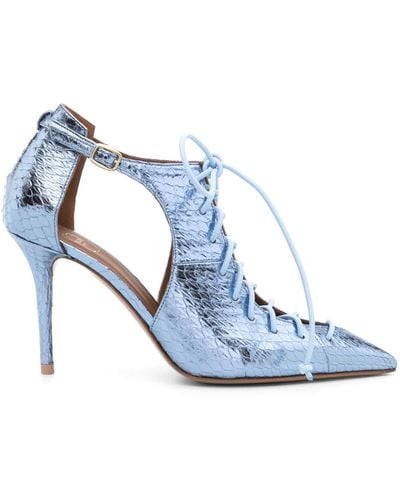 Malone Souliers Montana 85mm Lace-up Metallic Court Shoes - Blue