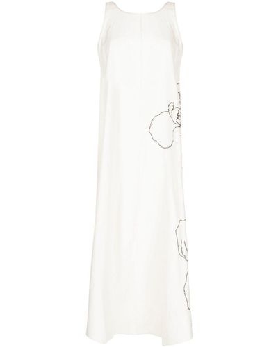 Lee Mathews Iris Floral-embroidered Midi Dress - White