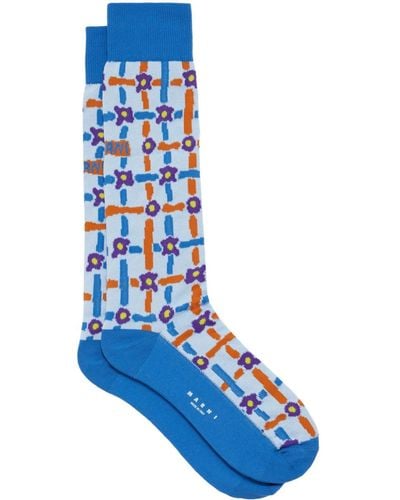 Marni Floral-intarsia Ankle Socks - Blue
