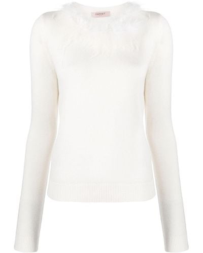 Twin Set Faux Fur-trim Knitted Top - White