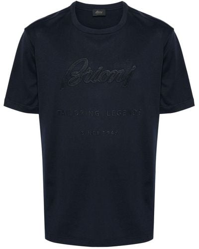 Brioni Logo-patch Cotton T-shirt - Blue