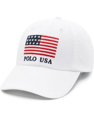 Polo Ralph Lauren Baseballkappe mit Flaggenstickerei - Weiß