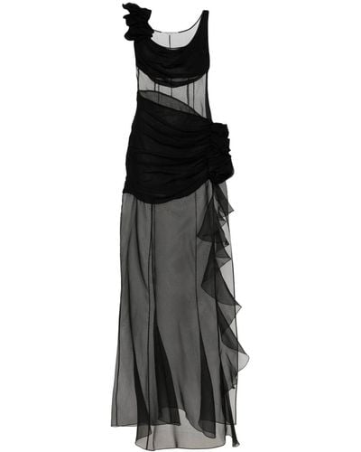 Alessandra Rich Floral-appliqué Silk Maxi Dress - Black