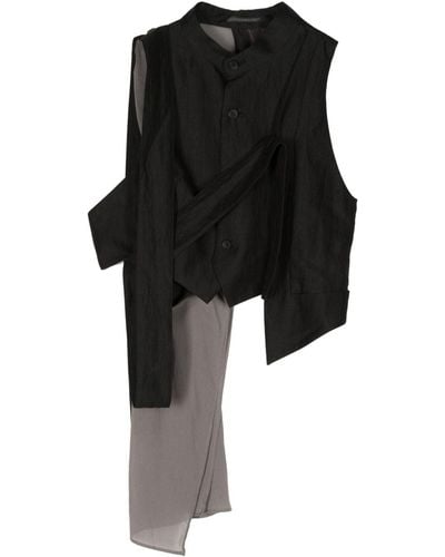 Yohji Yamamoto Veston en coton à design superposé - Noir