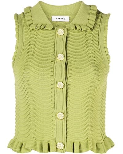 Sandro Lina Ruffle Sleeveless Crop Sweater - Green