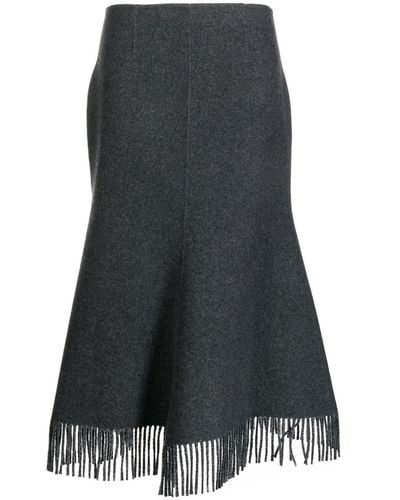 Goen.J Fringed A-line Wool-blend Skirt - Grey