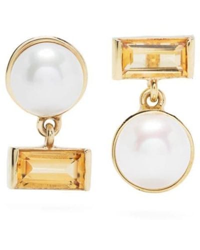 Aliita 9kt Yellow Gold Perla Baguette Pearl And Citrine Earrings - White