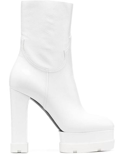 Casadei Leather Platform Boots - White