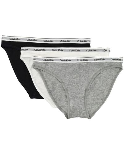 Calvin Klein 3er-Set Slips mit Logo-Bund - Grau