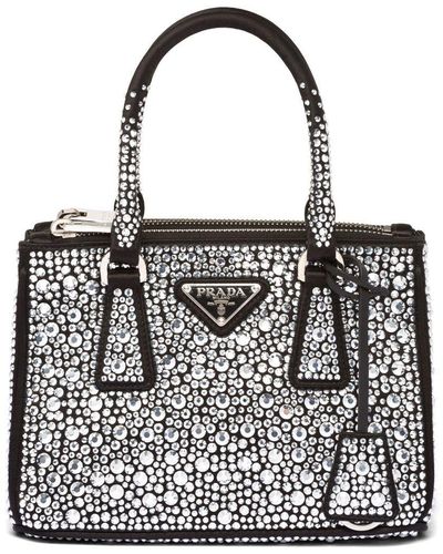 Prada Galleria Crystal-embellished Duchesse Mini Bag - Black