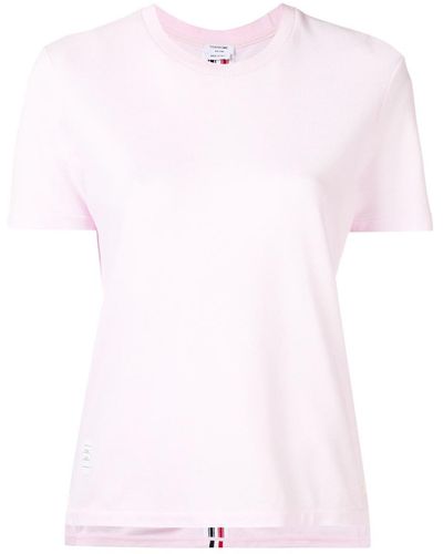 Thom Browne Relaxed Fit Short Sleeve Tee With Red, White And Blue Stripe In Classic Pique - Pink