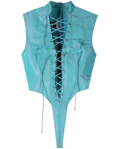 LAQUAN SMITH Sleeveless Lace-up Bodysuit - Blue