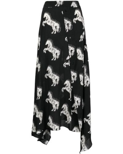Stella McCartney Horse-print Silk Midi Skirt - Black