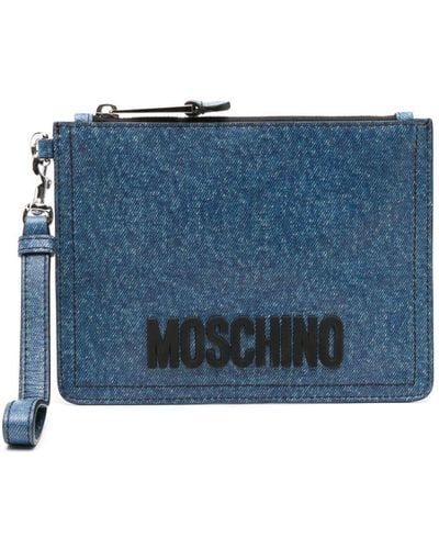 Moschino Denim Clutch Met Logo - Blauw