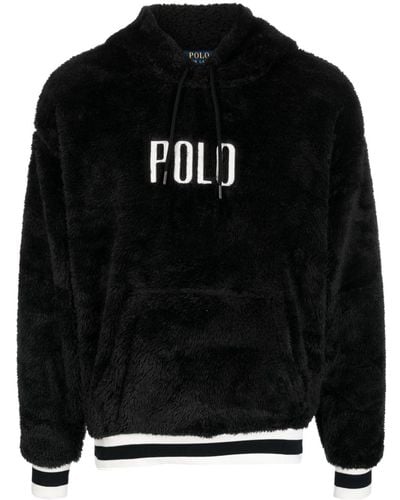 Polo Ralph Lauren Logo-embroidered Faux-shearling Hoodie - Black