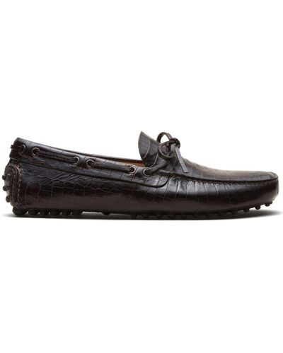 Car Shoe Crocodile-effect Leather Loafers - Black