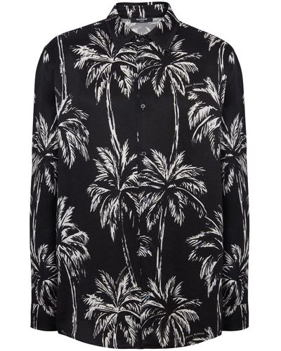 Balmain Palm Tree-print Satin Shirt - Black