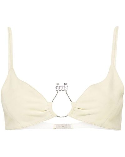 Gcds Hoop Logo-plaque Suede Bralette - Natural