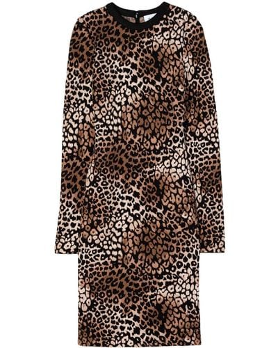 St. John Leopard-print Round-neck Dress - Black