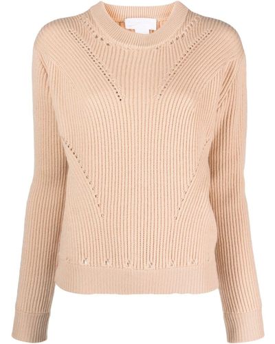 Genny Perforated-detail Wool Sweater - Natural