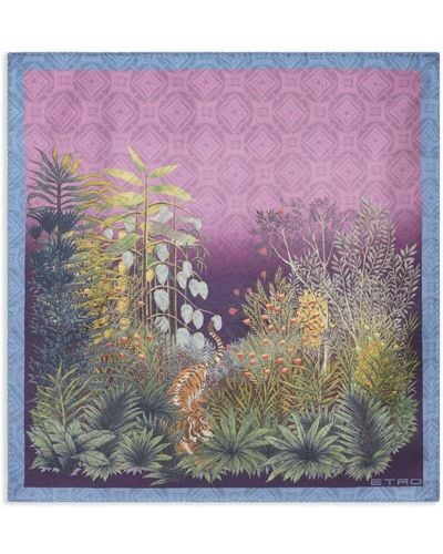 Etro Graphic-print Silk Pocket Square - Purple