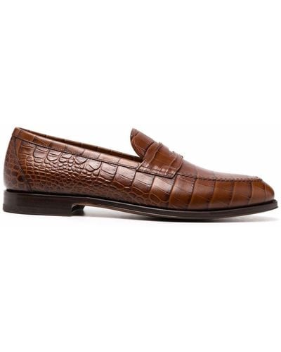 SCAROSSO Crocodile Effect Loafers - Brown