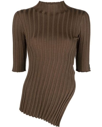 Calvin Klein High-neck Ribbed-knit Top - Brown